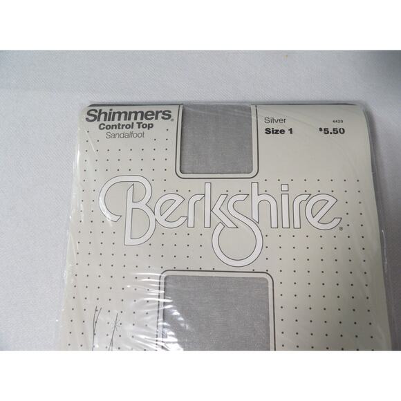 Berkshire Shimmers Panty Hose Control Top Silver Size 1 Sandalfoot Vintage 1985 - Picture 2 of 6